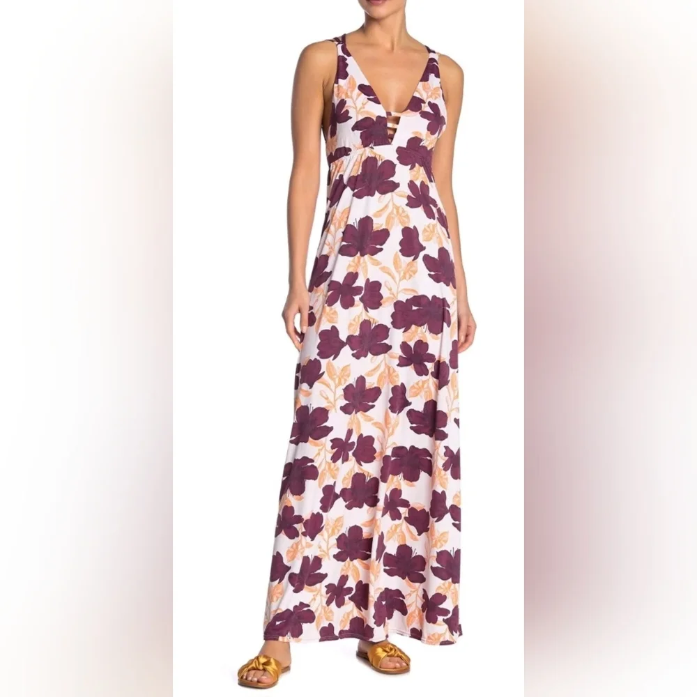 Maaji‎ Floral Print Strappy Back Maxi Dress Swimsuit Cover Size M Boho Chic NWT
